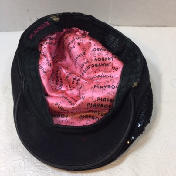 RARE Playboy Sequined Cap Hat Original  Black/Pink USED Vintage - Picture 8 of 16